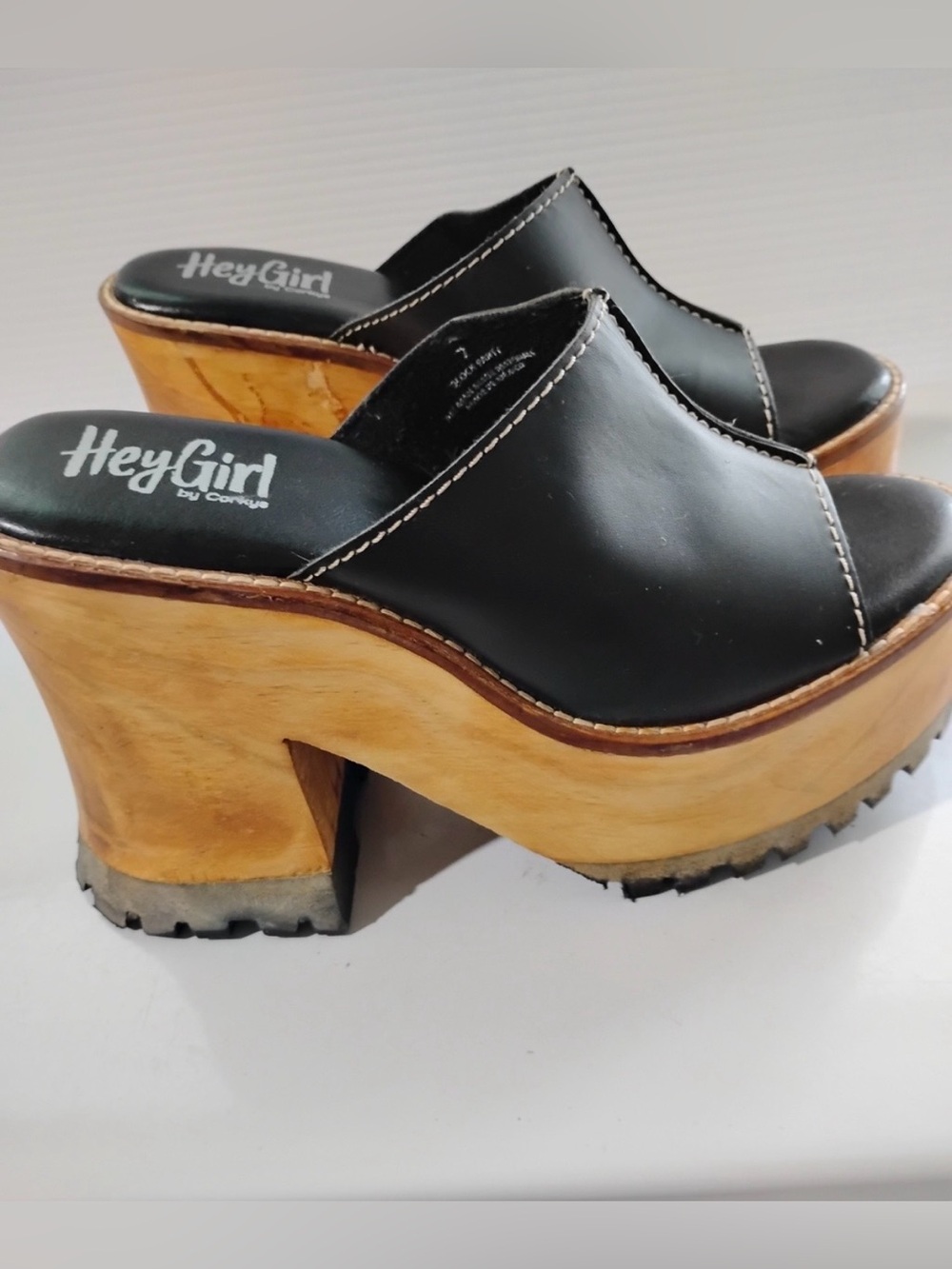 Hey Girl by Corkys Block Party Black Wooden Platform Clogs Sandals size 7